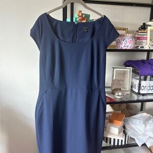 LOFT Navy Cap Sleeve Midi Sheath Dress